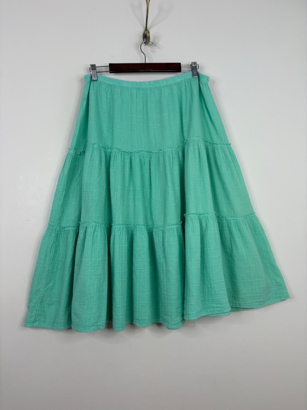 Ezze Wear Skirt Womens XL Mint Green Cotton Tiered Midi Flare Made in Canada